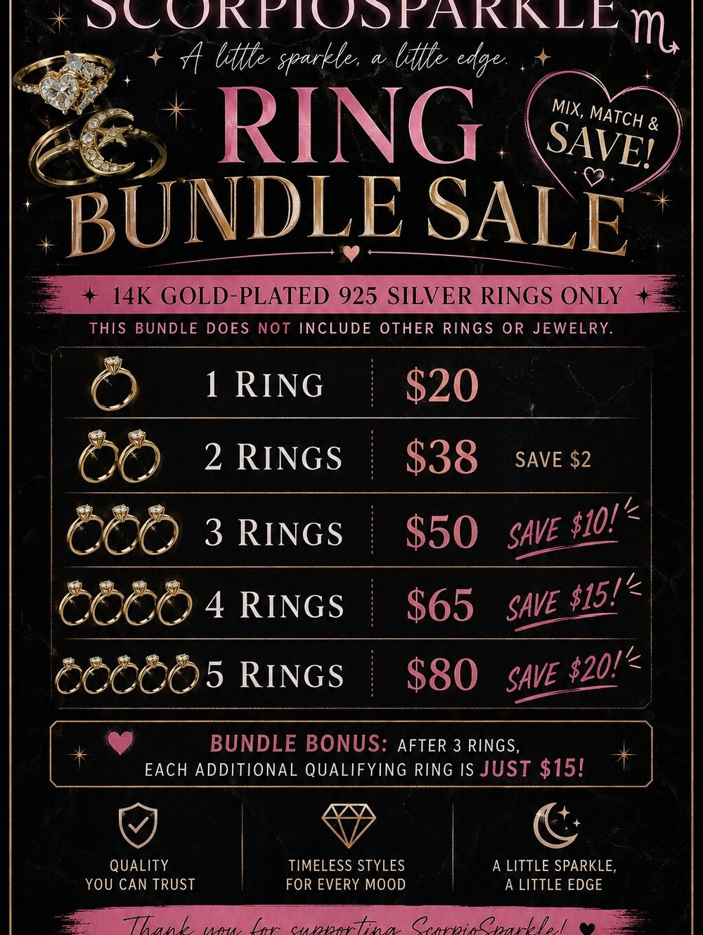 ✨ 14K Gold-Plated 925 Silver Ring Bundle Sale 💍♏